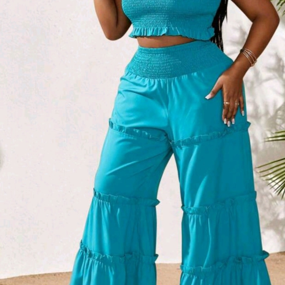Women's Teal Ruffled Pants